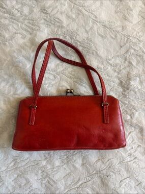 Banana Republic Red Leather Kiss-Lock Shoulder Clutch